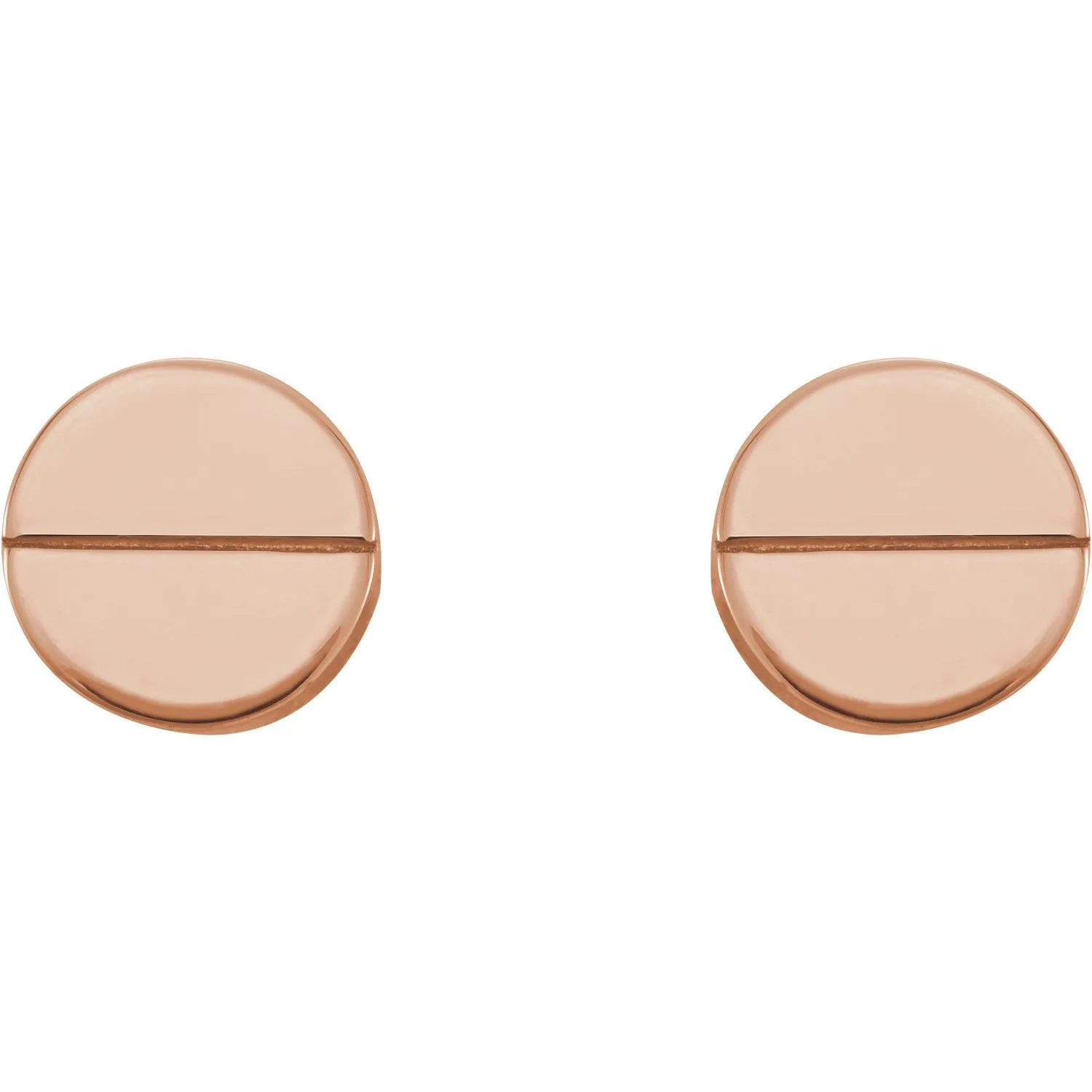 Screw Head Shaped Geometric Earrings with Backs - 14K Gold (Y, W or R), Platinum, or Sterling Silver