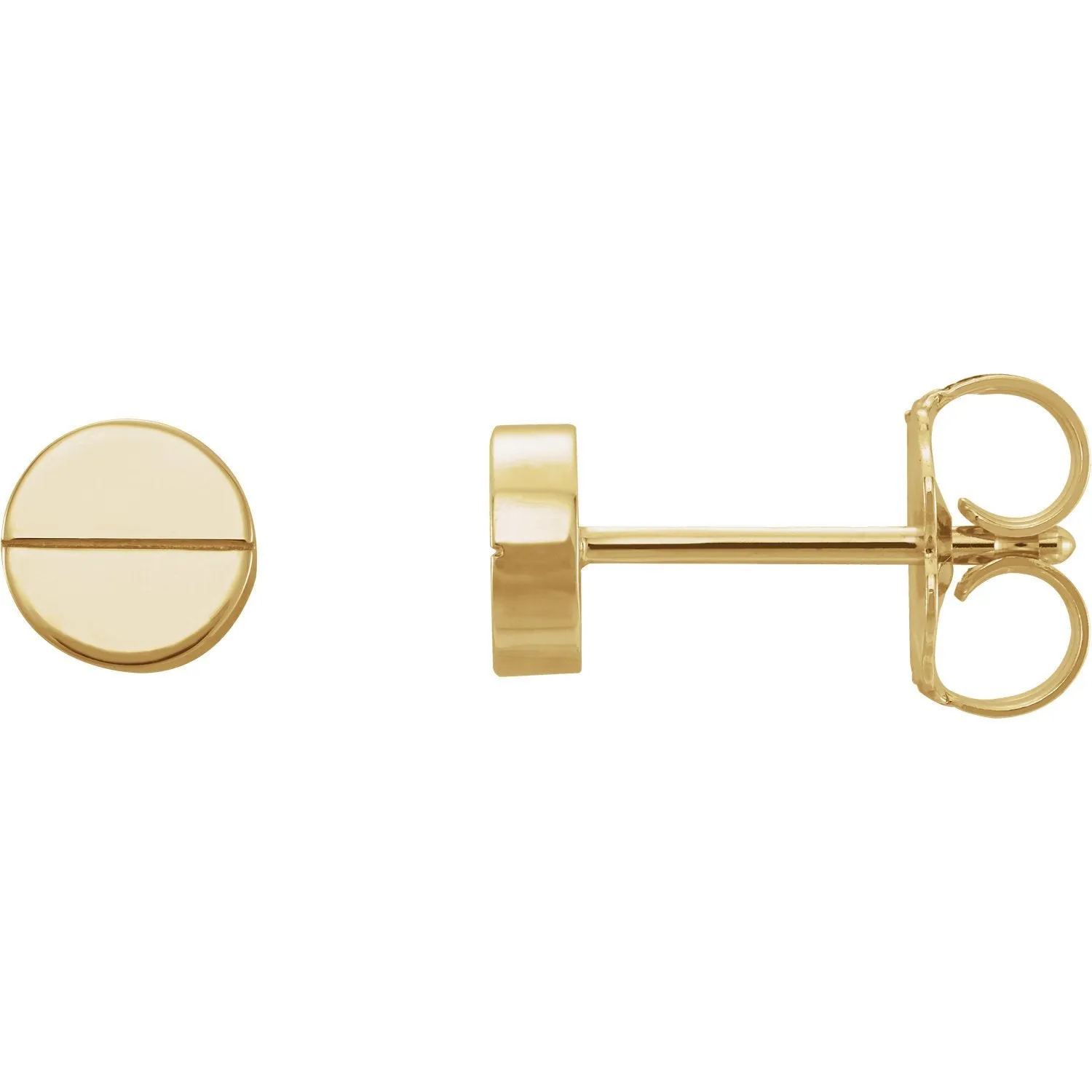 Screw Head Shaped Geometric Earrings with Backs - 14K Gold (Y, W or R), Platinum, or Sterling Silver