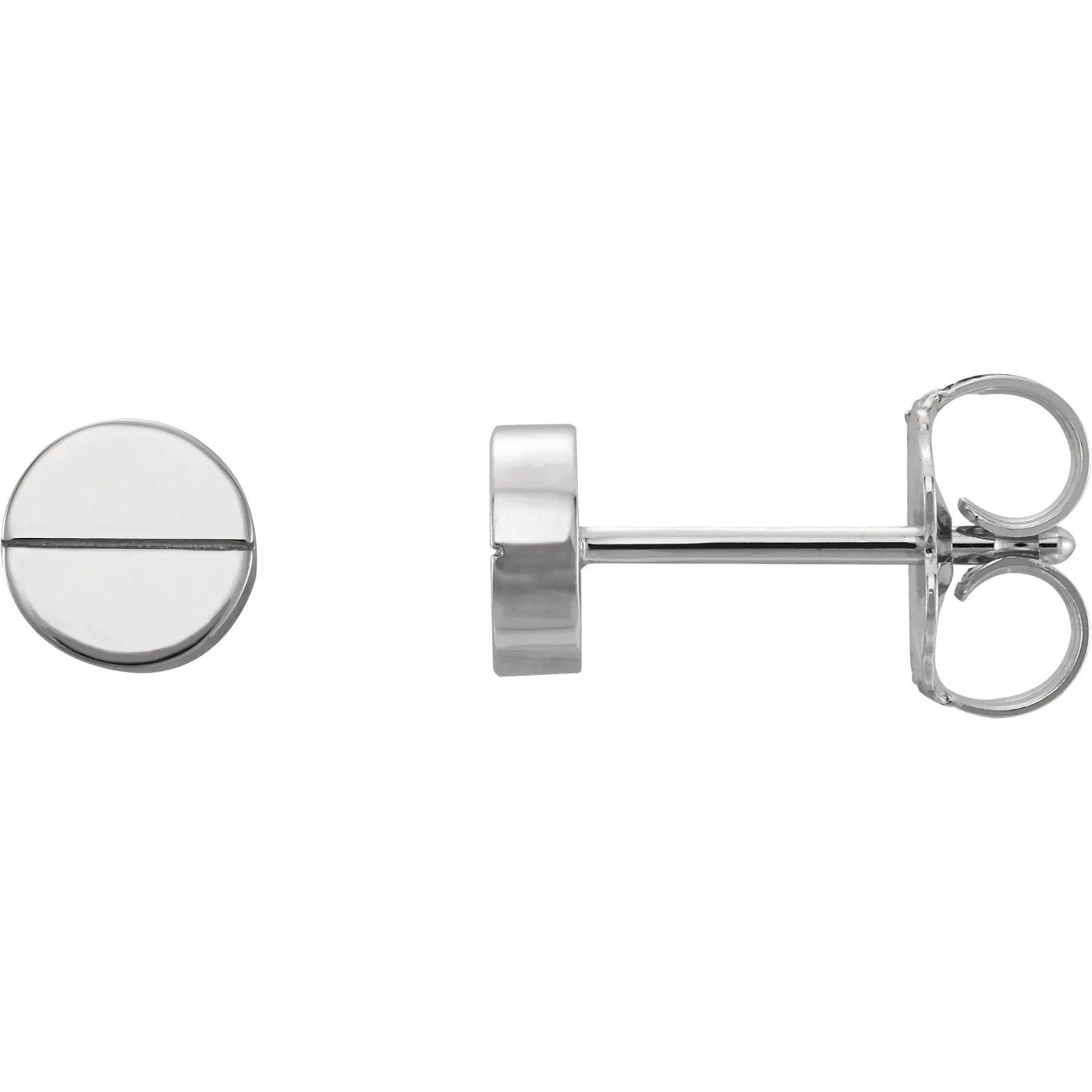 Screw Head Shaped Geometric Earrings with Backs - 14K Gold (Y, W or R), Platinum, or Sterling Silver