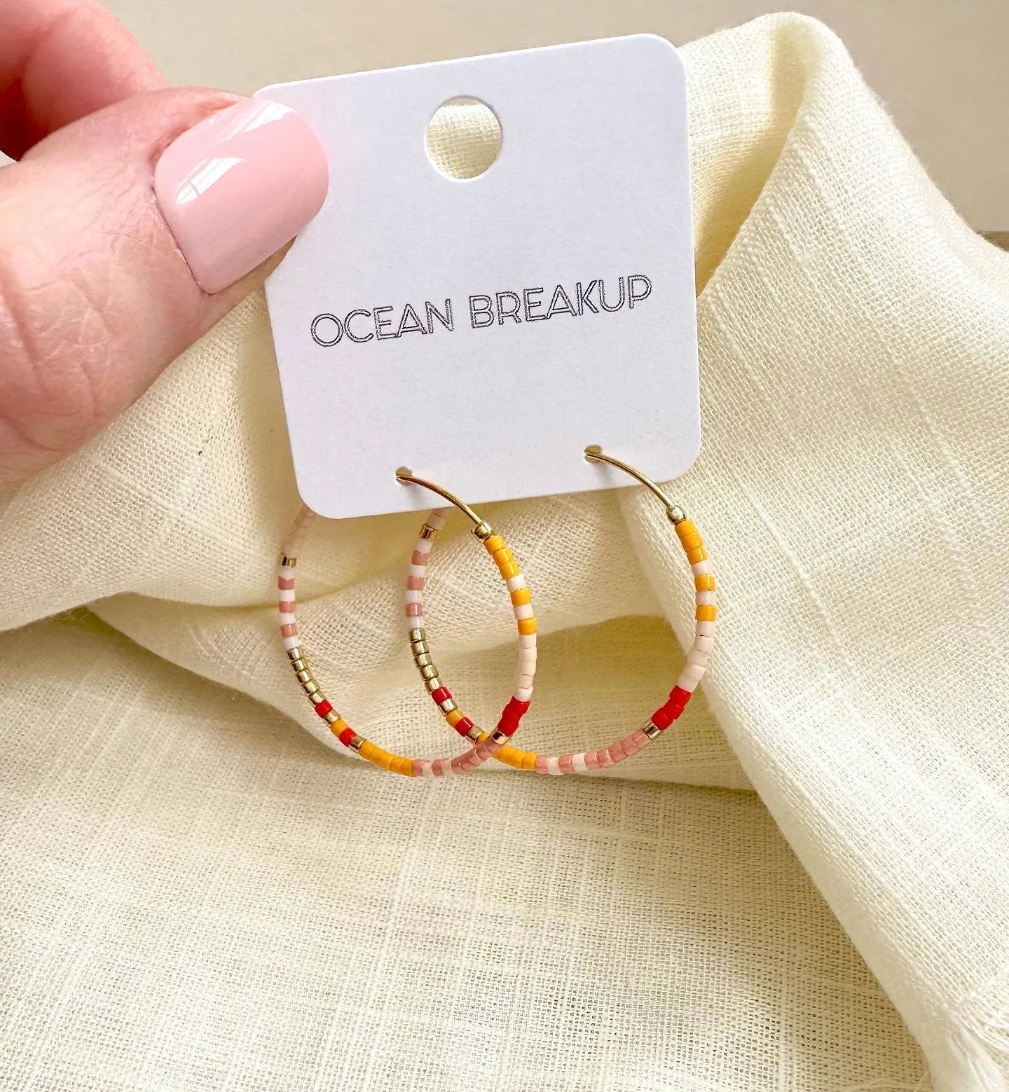 Sea Green Beaded Hoops
