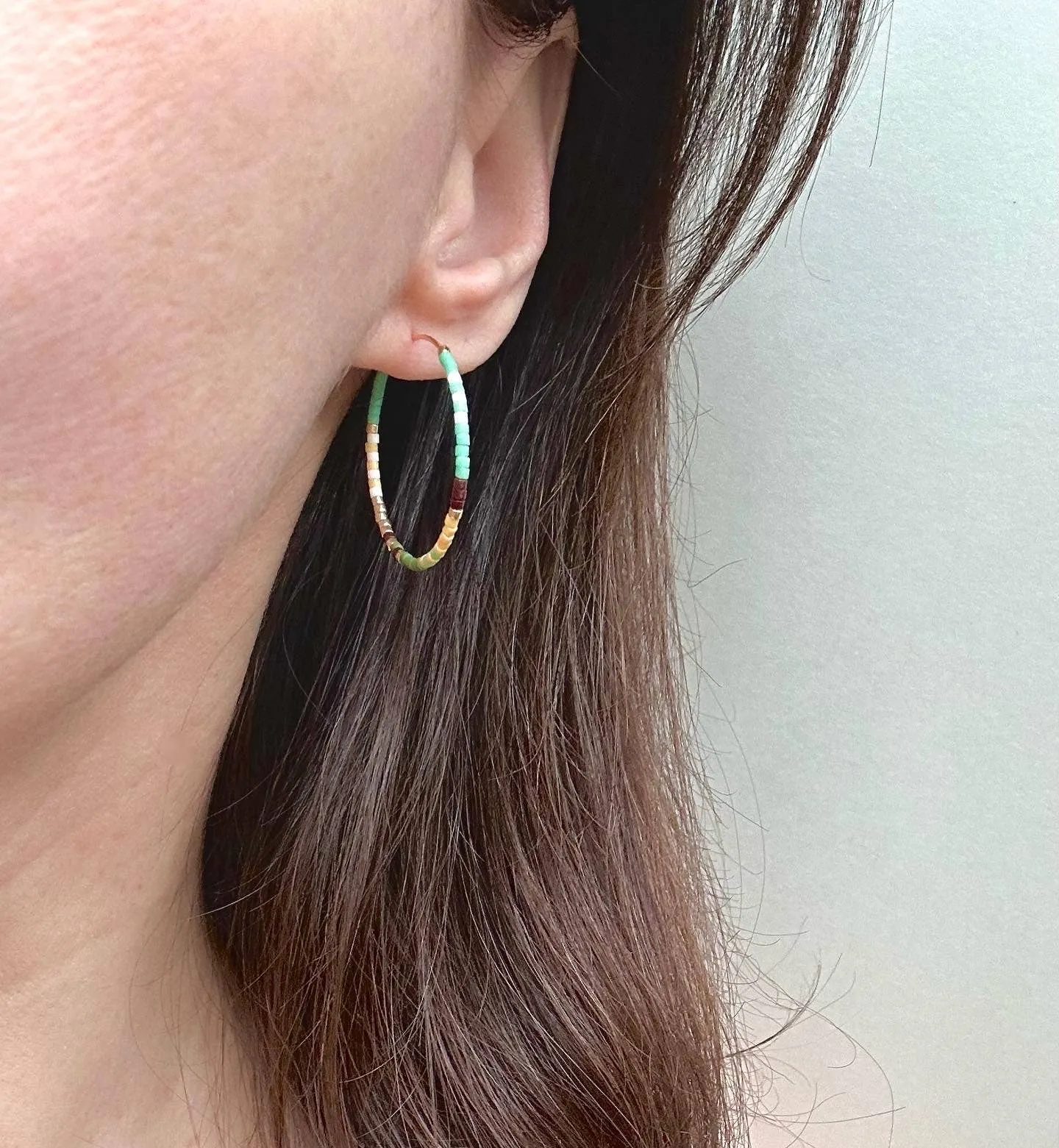 Sea Green Beaded Hoops