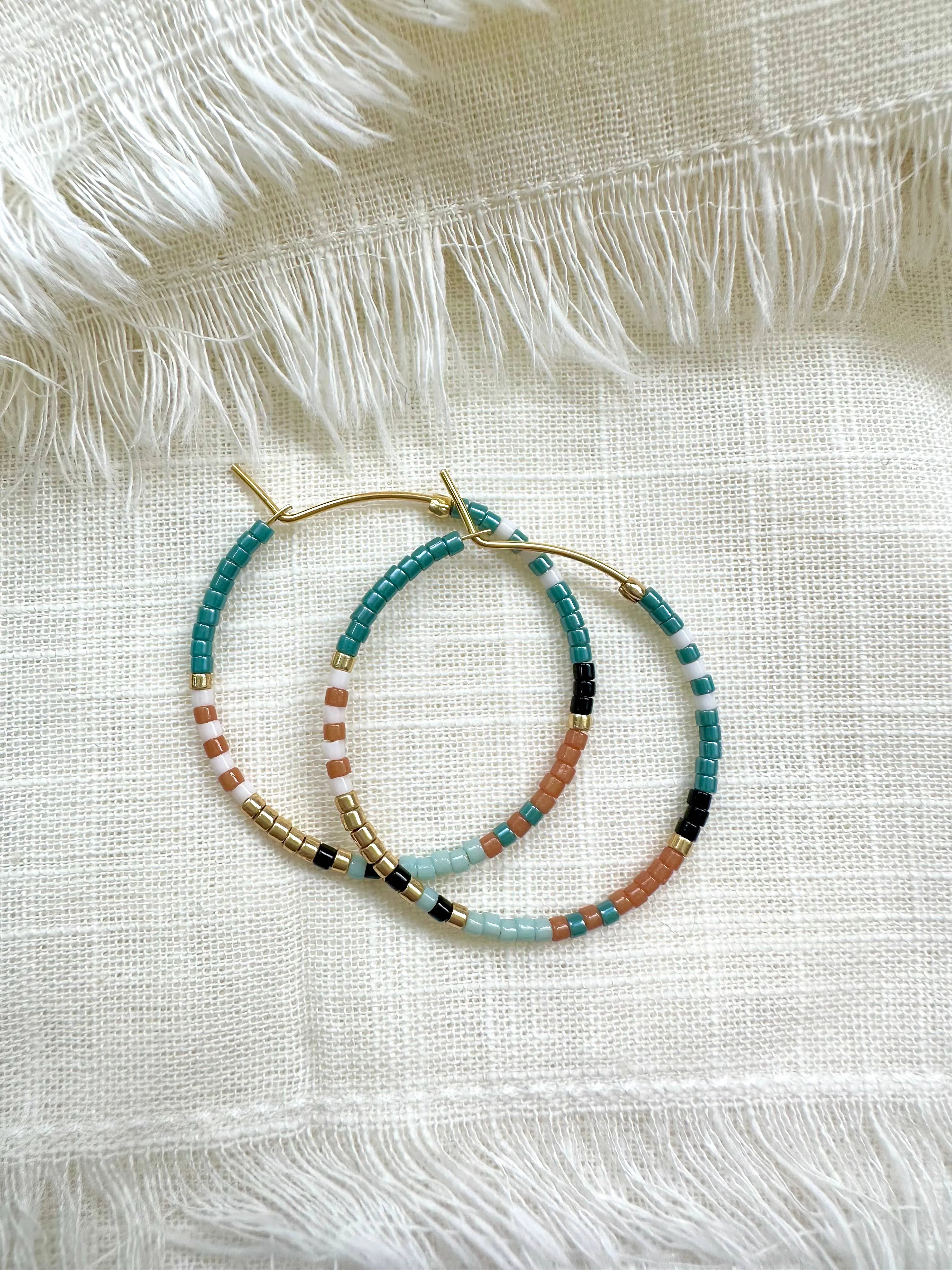 Sea Green Beaded Hoops