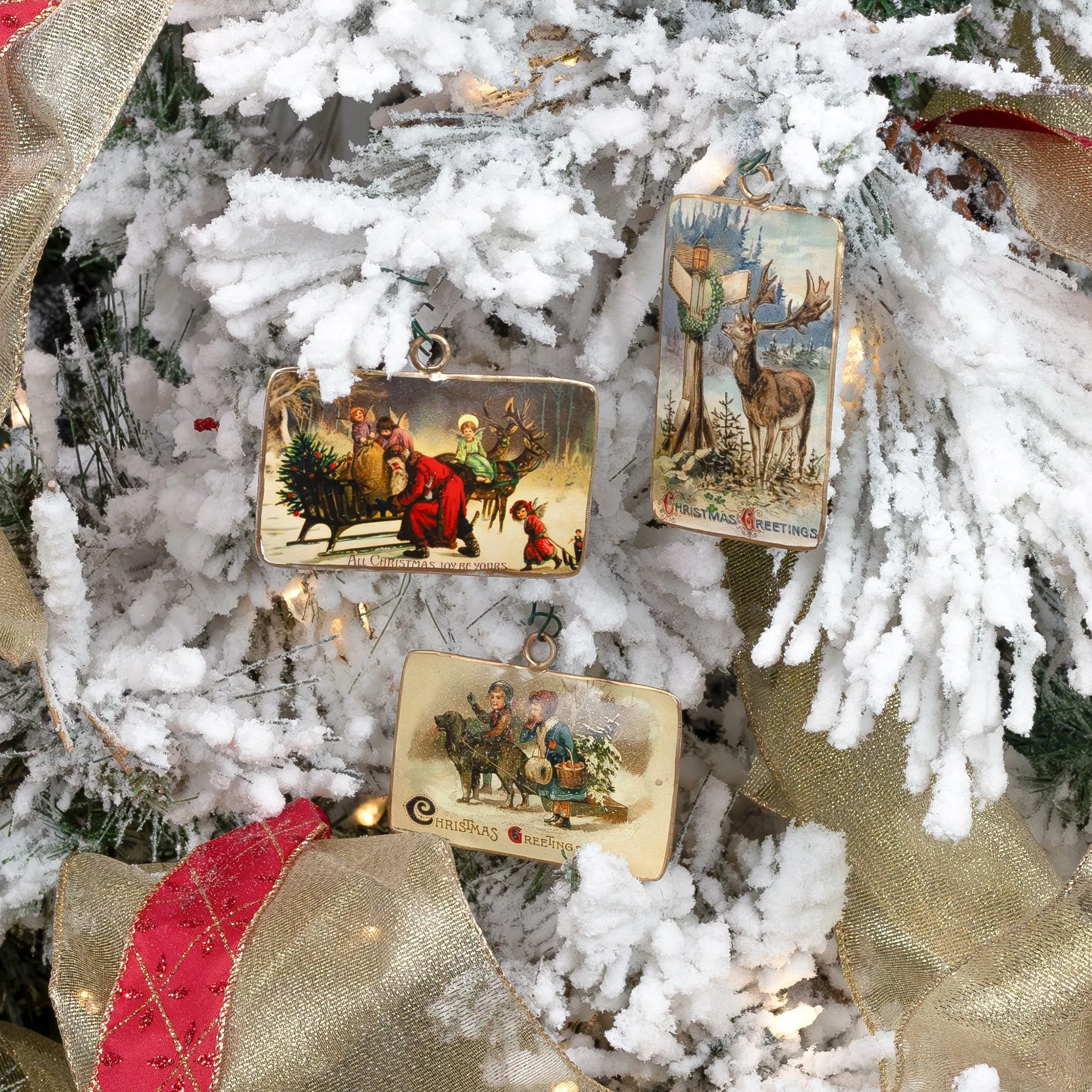 Set of 6 Vintage Retro Christmas Ornaments (3 Designs, 6 Ornaments Total)