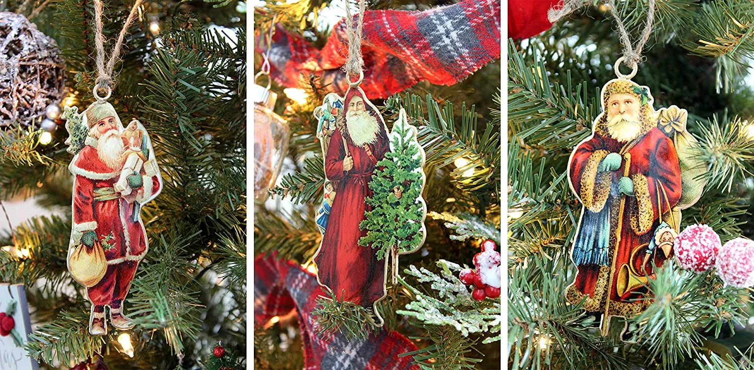 Set of 6 Vintage Retro Christmas Ornaments (3 Designs, 6 Ornaments Total)