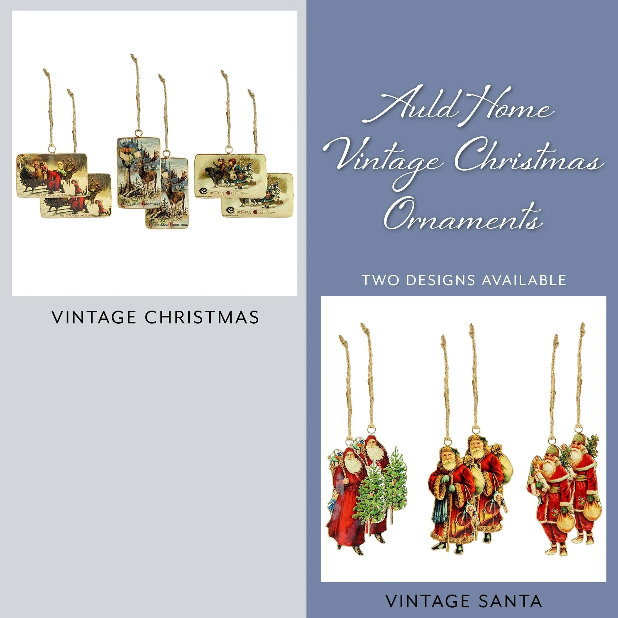 Set of 6 Vintage Retro Christmas Ornaments (3 Designs, 6 Ornaments Total)