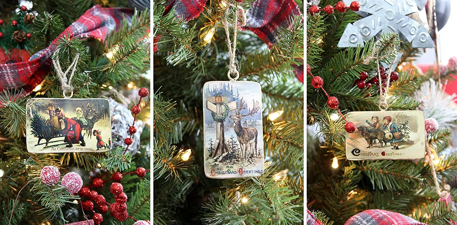 Set of 6 Vintage Retro Christmas Ornaments (3 Designs, 6 Ornaments Total)
