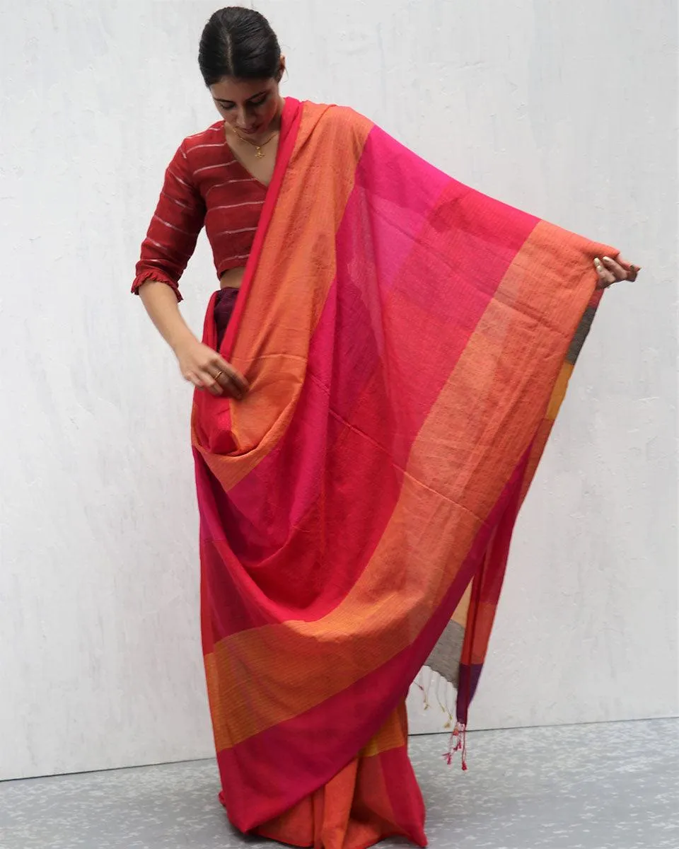 Sevvi Handwoven Cotton Saree-Madras