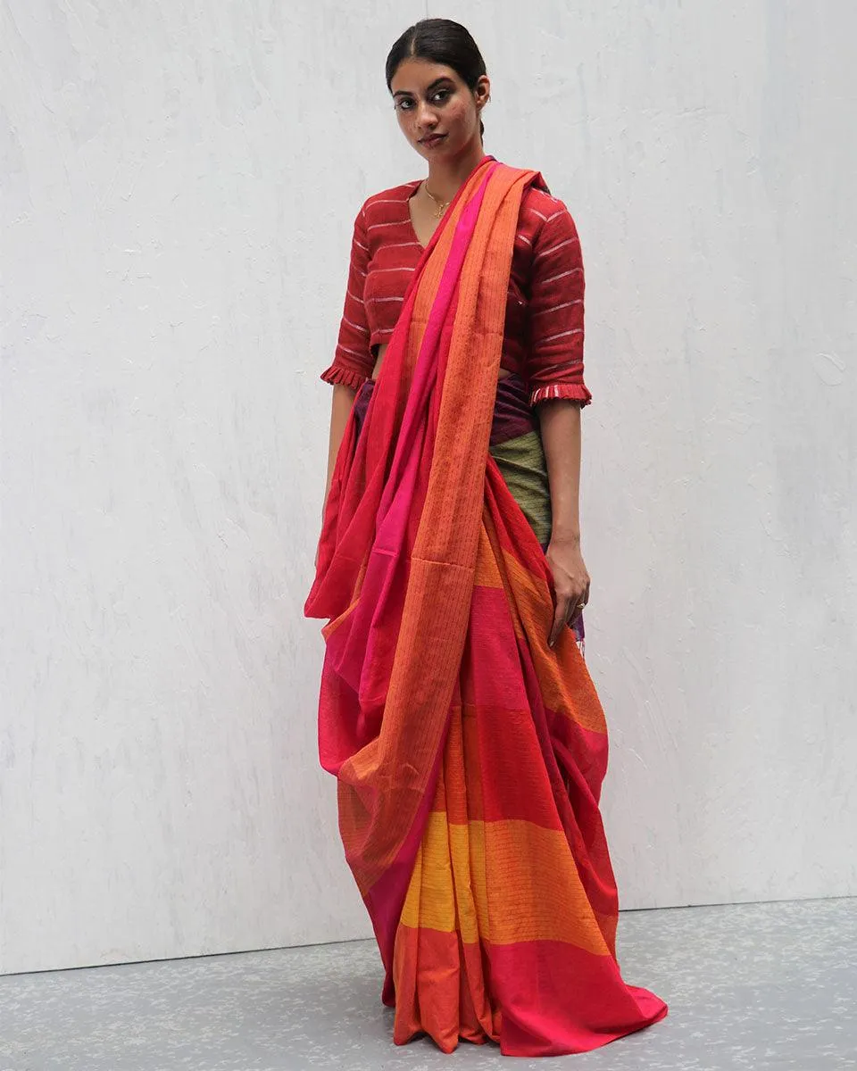 Sevvi Handwoven Cotton Saree-Madras