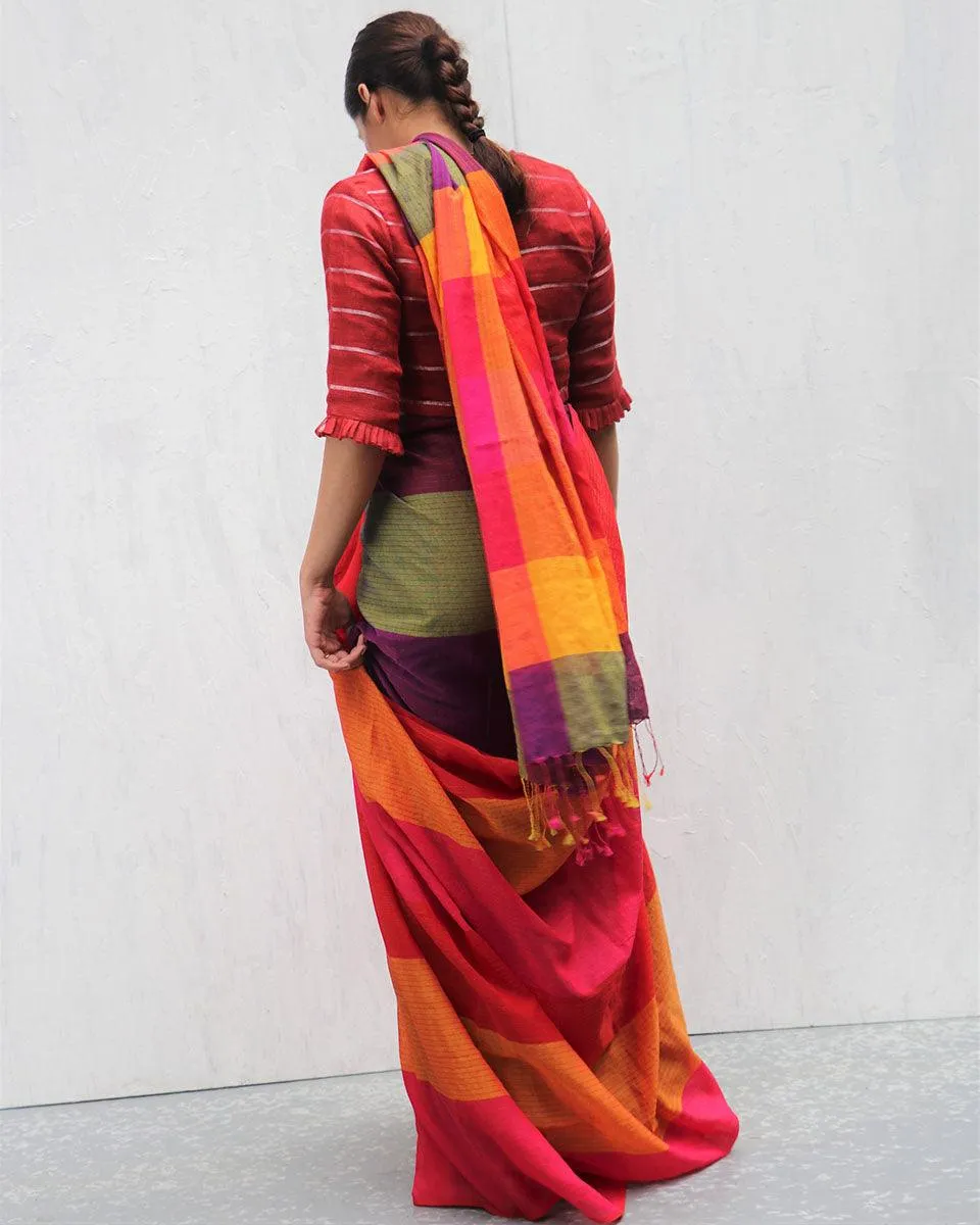 Sevvi Handwoven Cotton Saree-Madras