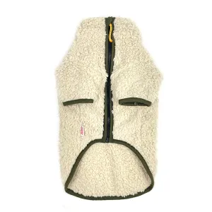 Sherpa Fleece Dog Jacket in Cream/Olive