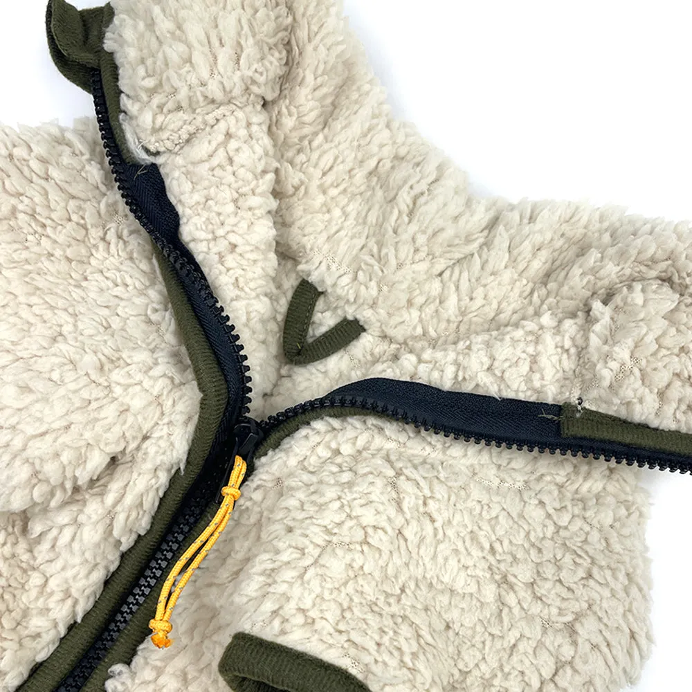 Sherpa Fleece Dog Jacket in Cream/Olive