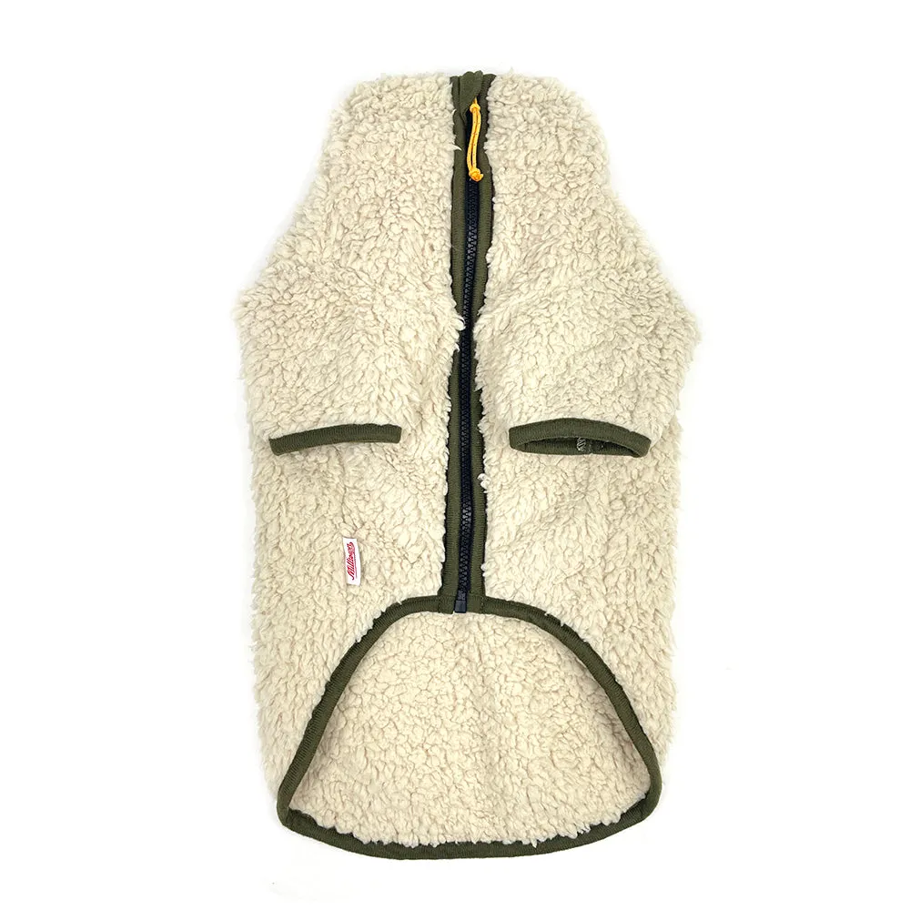 Sherpa Fleece Dog Jacket in Cream/Olive