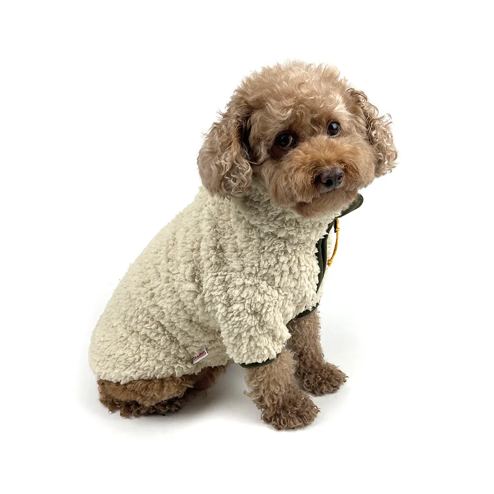 Sherpa Fleece Dog Jacket in Cream/Olive