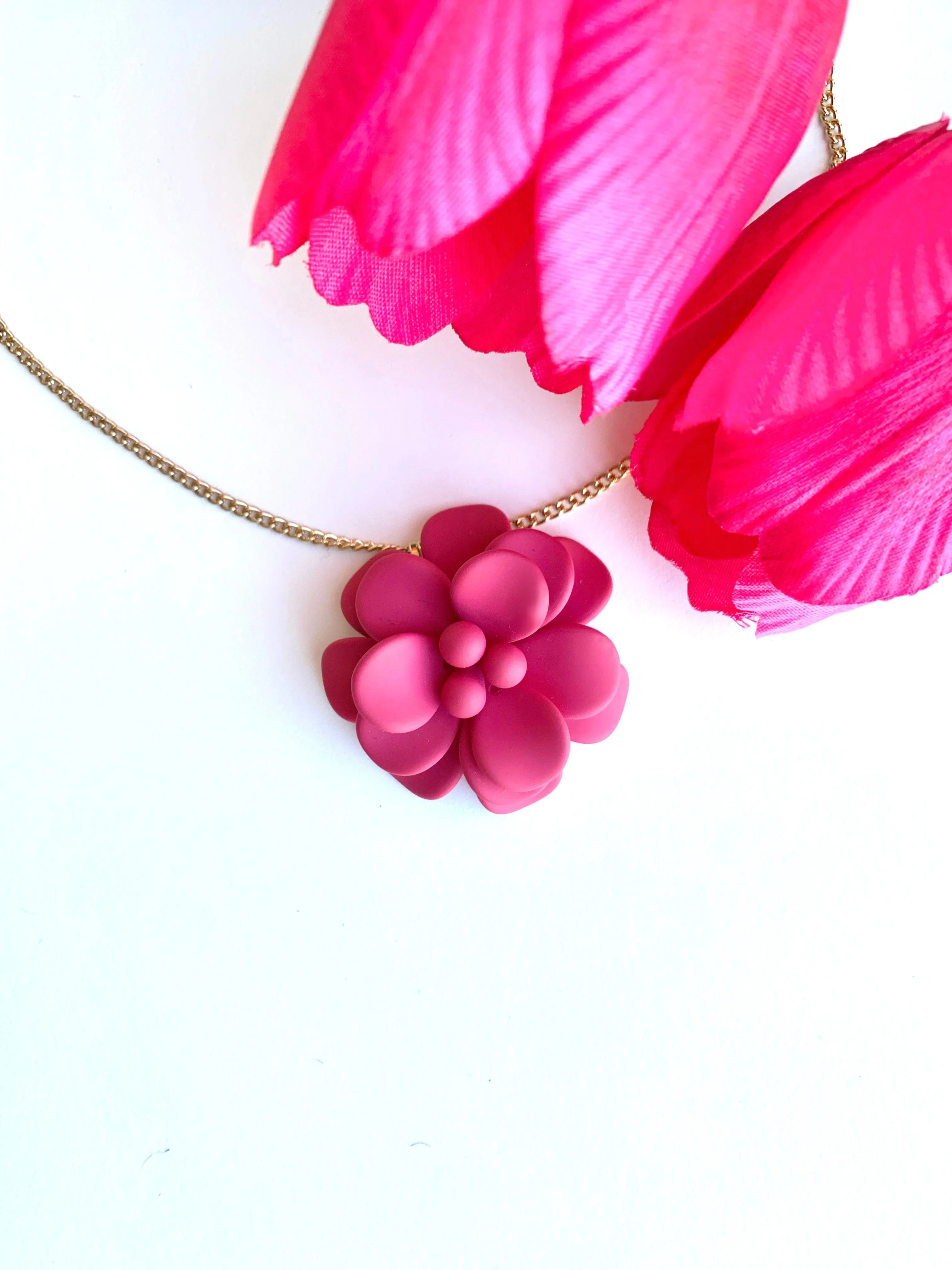 Sicilian Bougainvillea Hot Pink Hibiscus Retro Dangle Choker Necklace