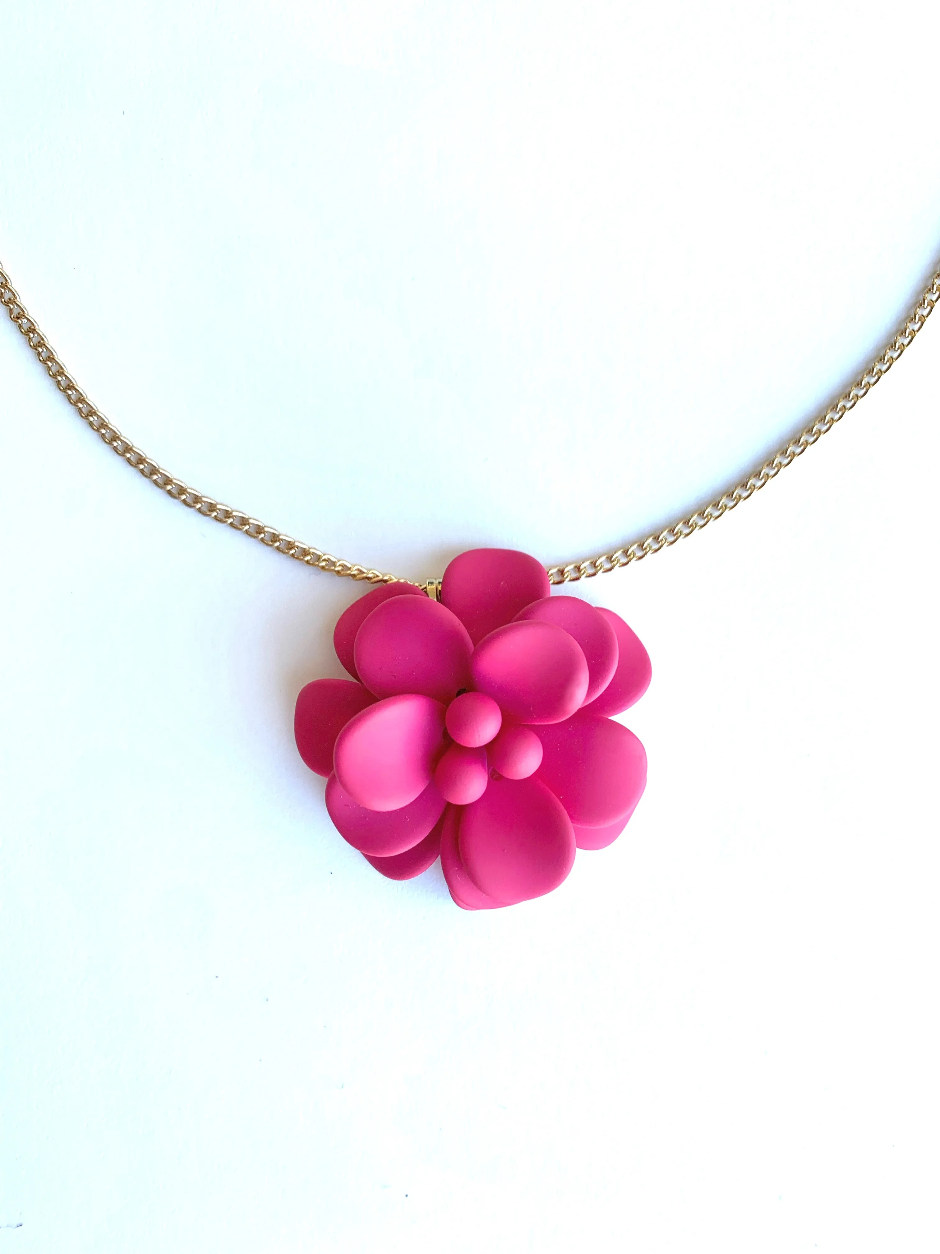 Sicilian Bougainvillea Hot Pink Hibiscus Retro Dangle Choker Necklace