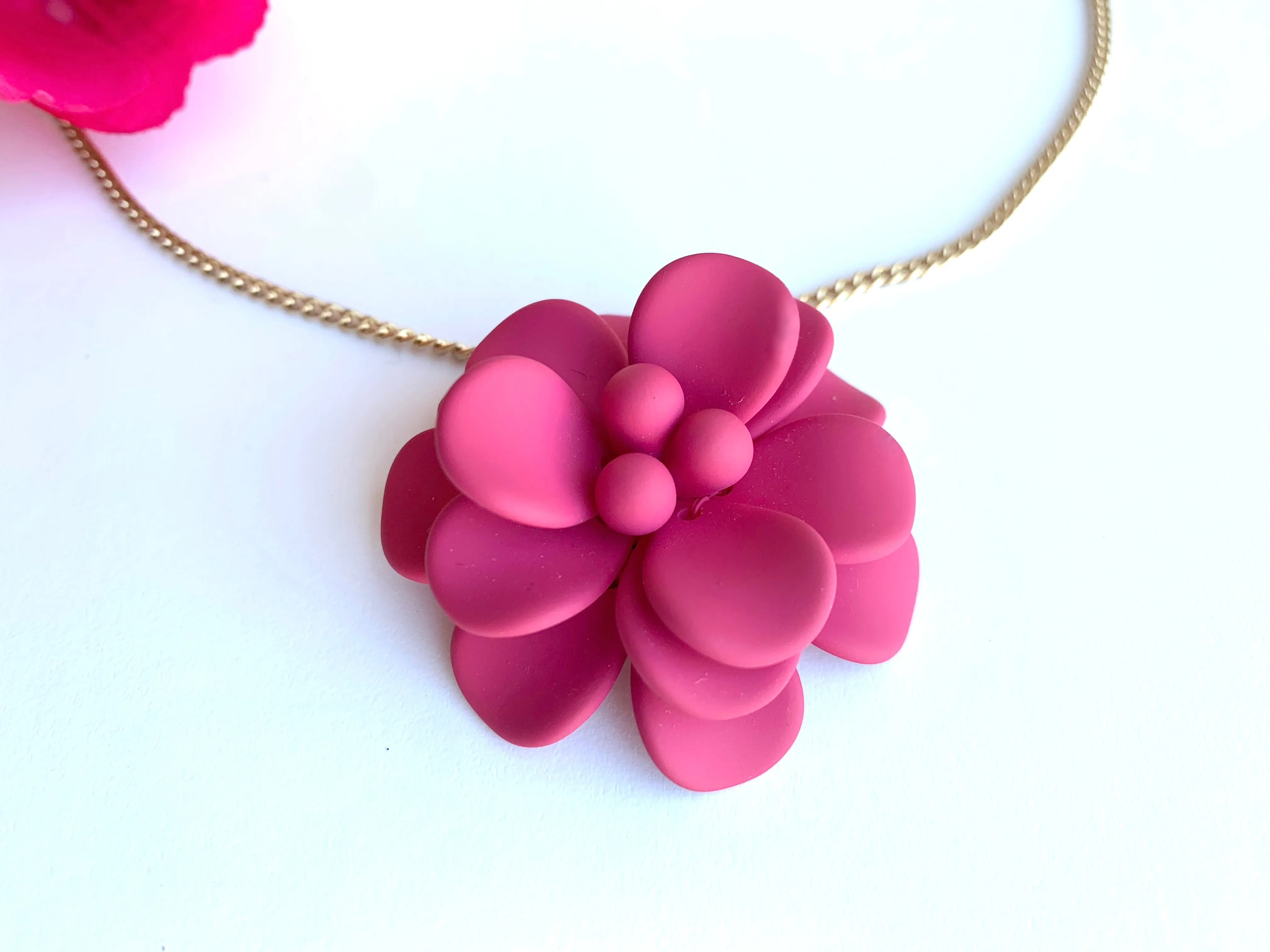 Sicilian Bougainvillea Hot Pink Hibiscus Retro Dangle Choker Necklace