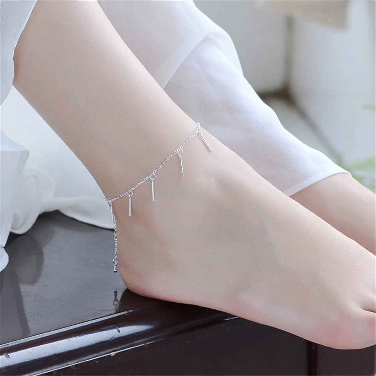 Silver-Plated Bar Station Anklet