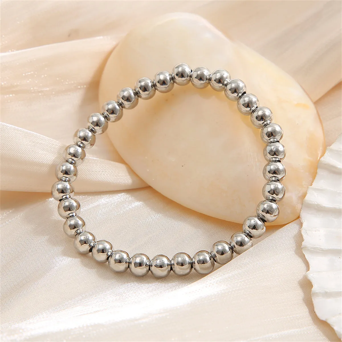 Silver-Plated Beaded Stretch Bracelet