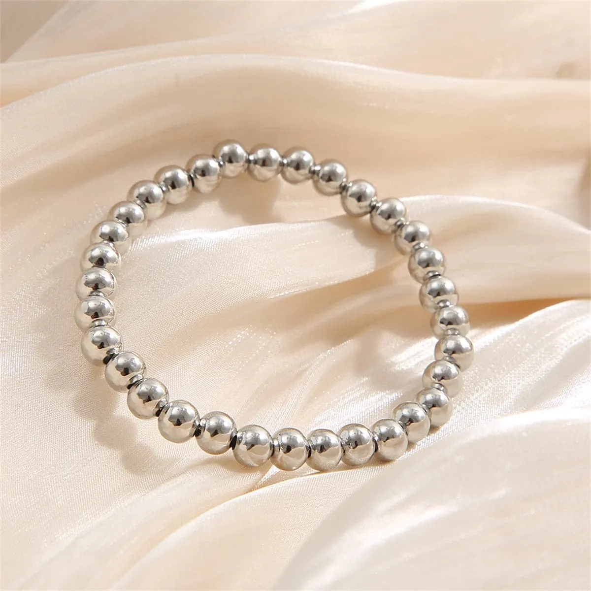 Silver-Plated Beaded Stretch Bracelet