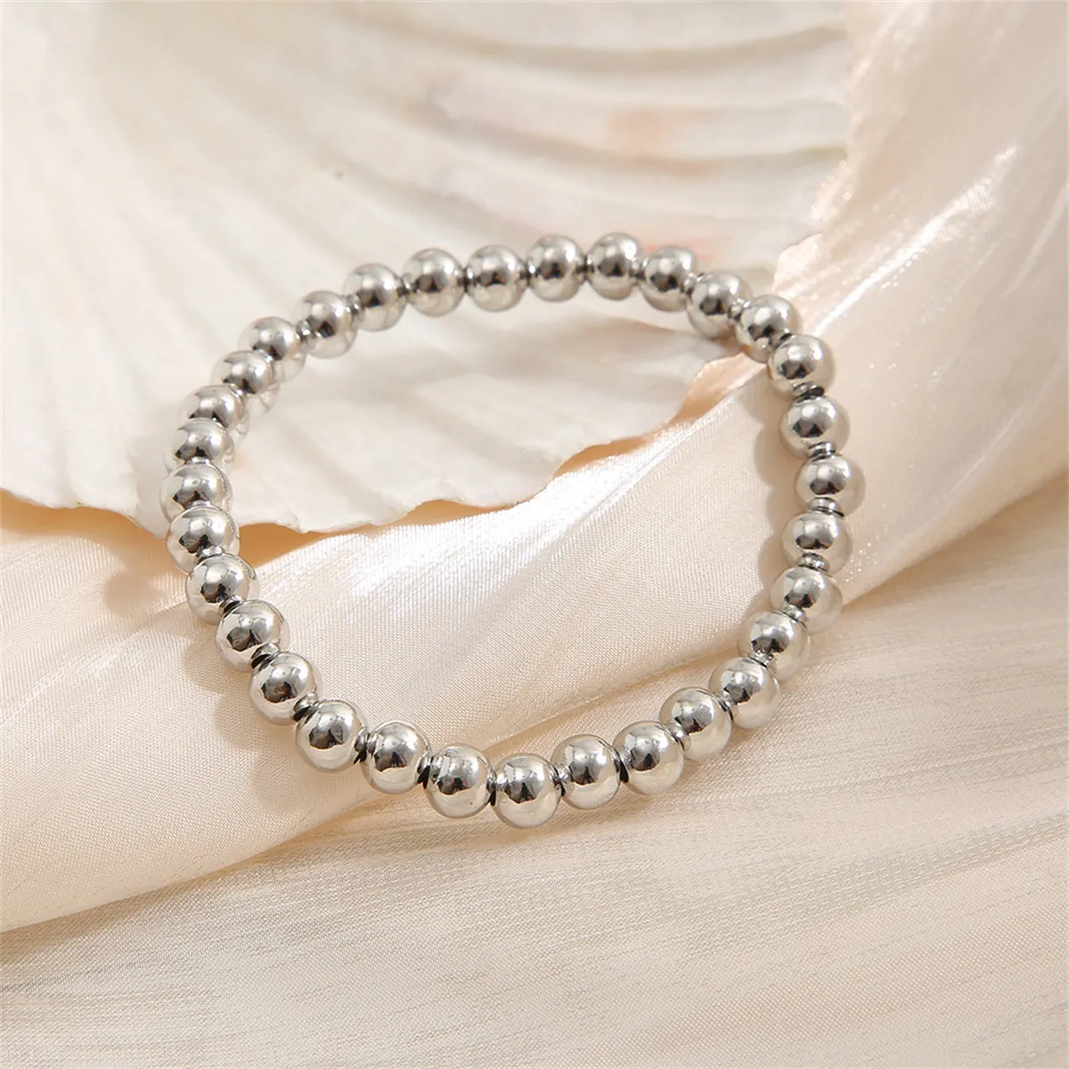 Silver-Plated Beaded Stretch Bracelet