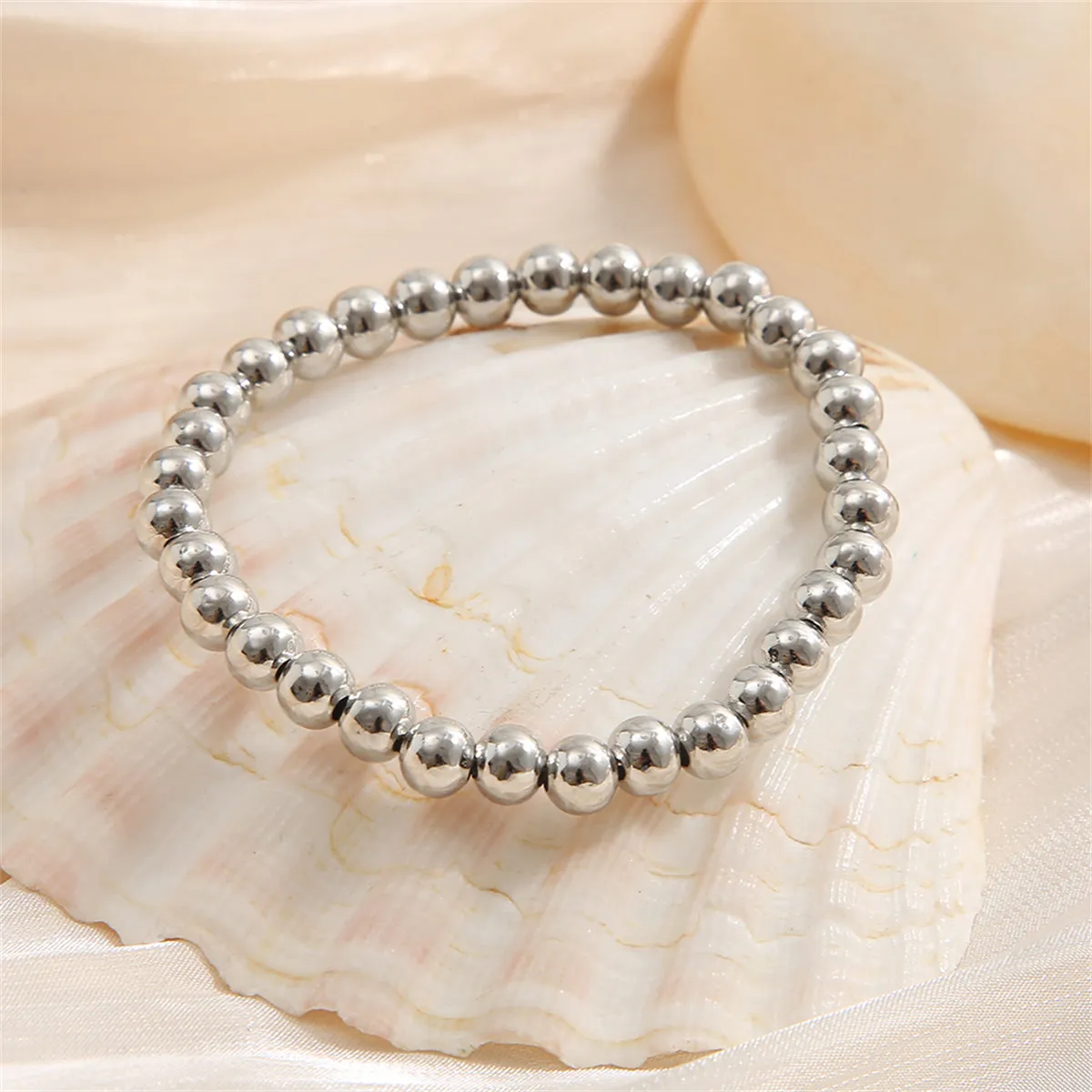 Silver-Plated Beaded Stretch Bracelet