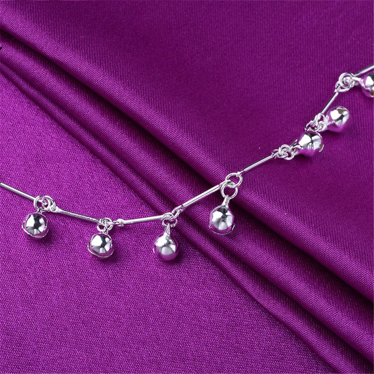 Silver-Plated Bell Charm Station Anklet