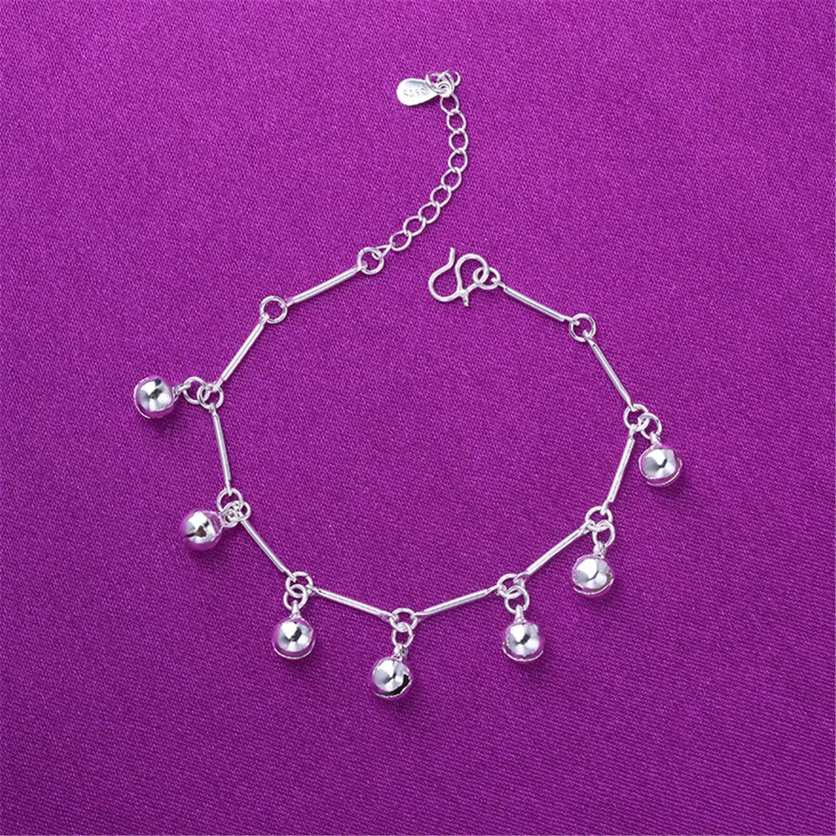 Silver-Plated Bell Charm Station Anklet