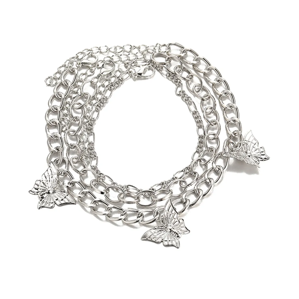 Silver-Plated Butterfly Station Anklet Set