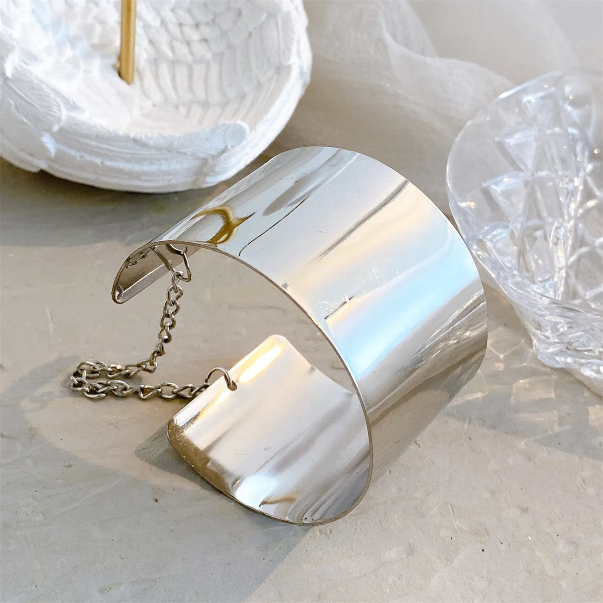 Silver-Plated Chain Wide Cuff
