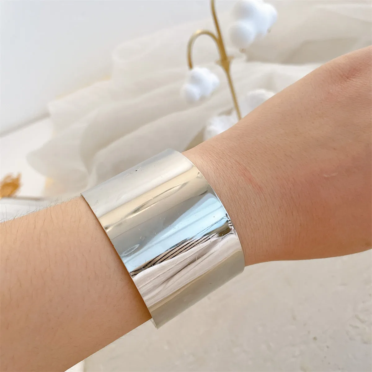 Silver-Plated Chain Wide Cuff