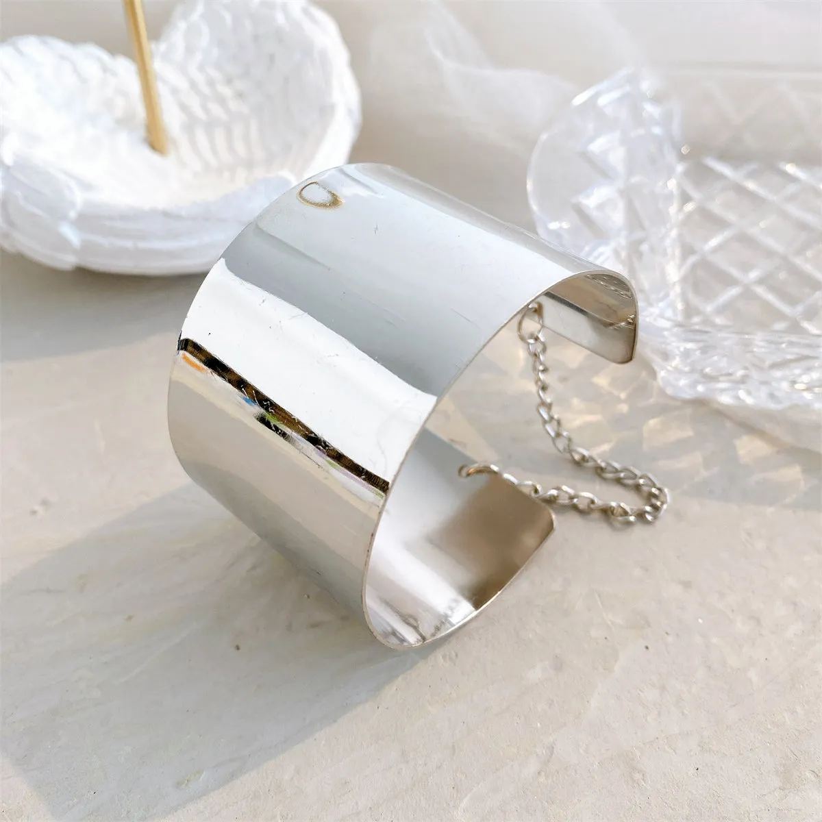 Silver-Plated Chain Wide Cuff