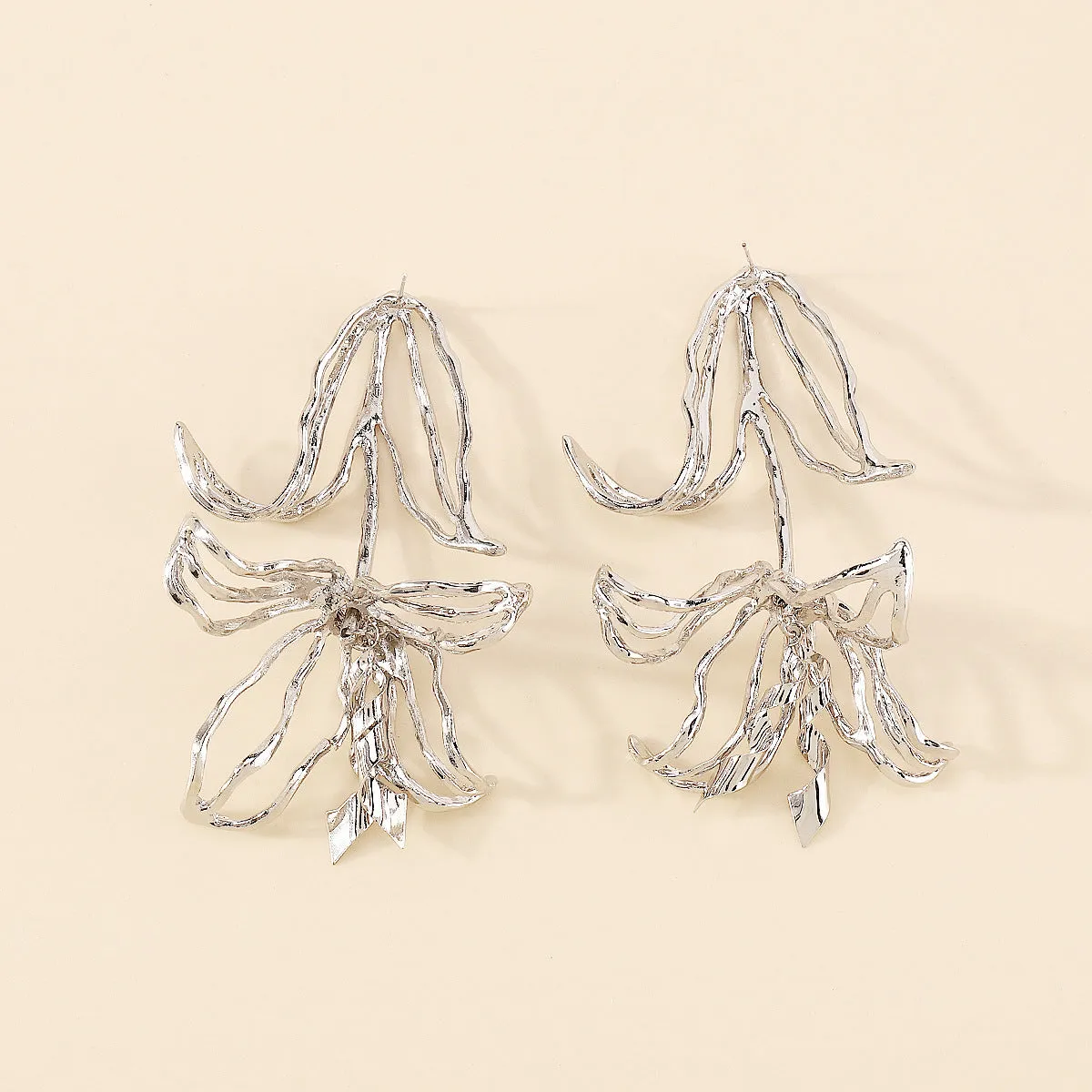 Silver-Plated Copper Openwork Tulip Dangle Earrings