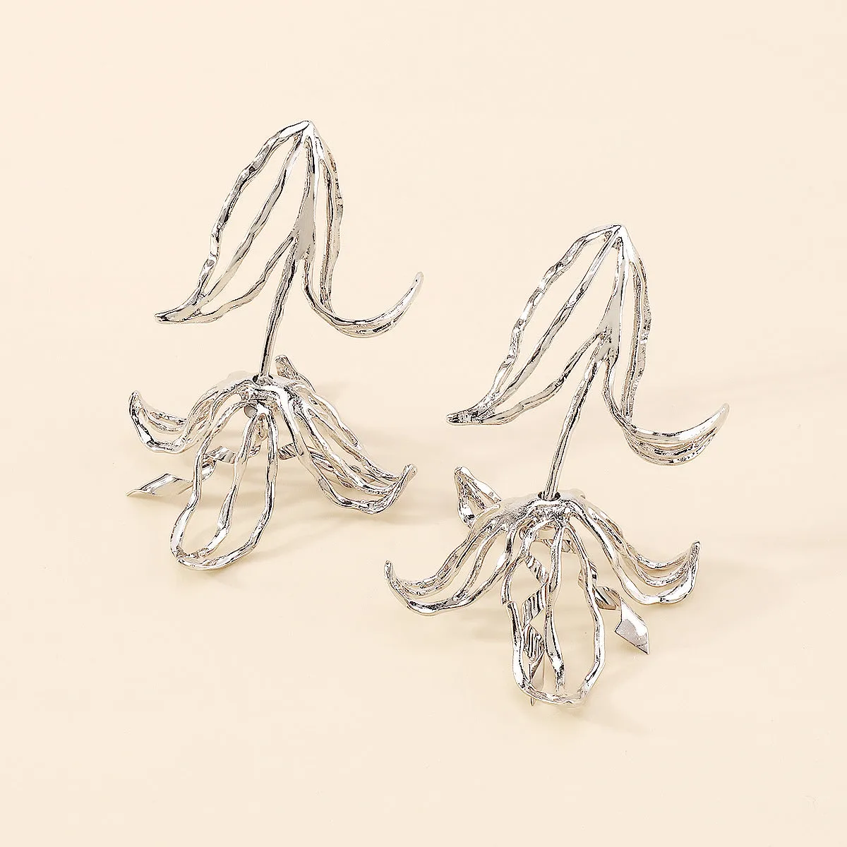 Silver-Plated Copper Openwork Tulip Dangle Earrings