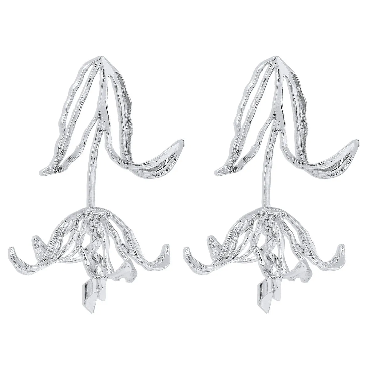 Silver-Plated Copper Openwork Tulip Dangle Earrings