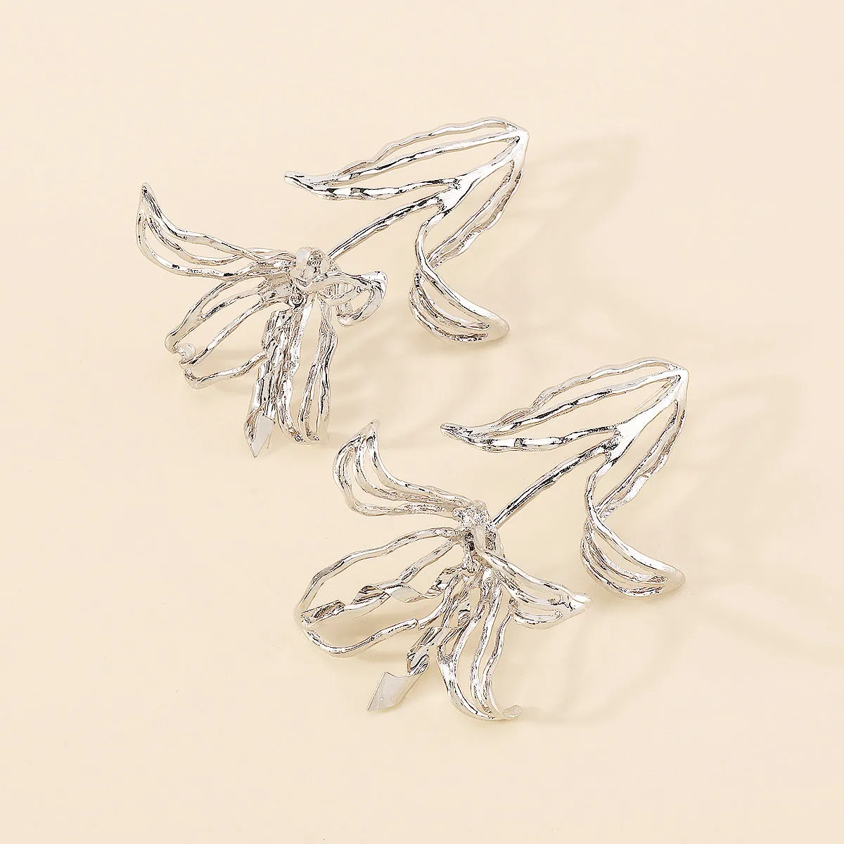 Silver-Plated Copper Openwork Tulip Dangle Earrings