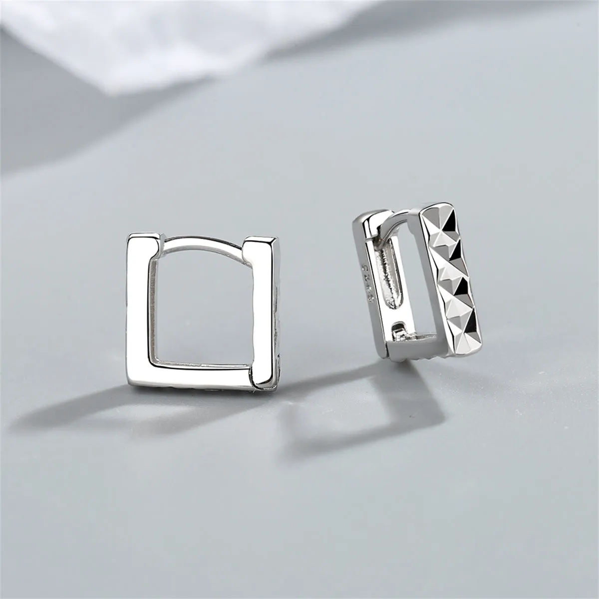 Silver-Plated Diamond-Cut Open Square Huggie Earrings
