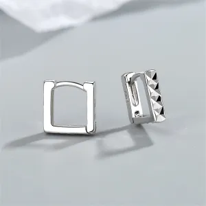 Silver-Plated Diamond-Cut Open Square Huggie Earrings