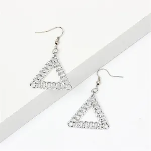 Silver-Plated Figaro Open Triangle Drop Earrings