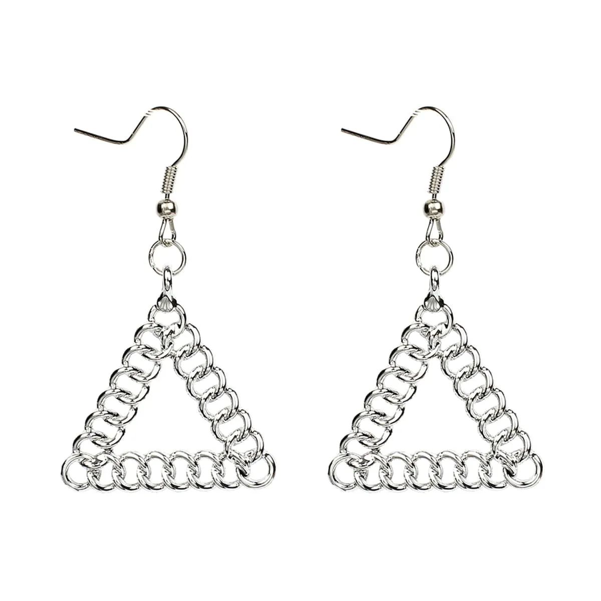Silver-Plated Figaro Open Triangle Drop Earrings