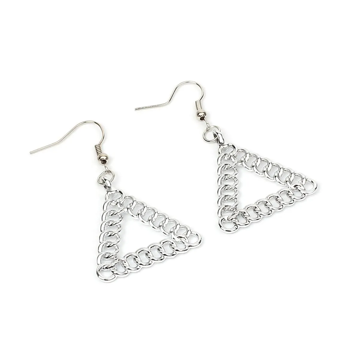 Silver-Plated Figaro Open Triangle Drop Earrings