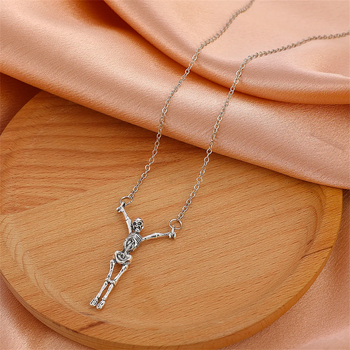 Silver-Plated Hanging Skeleton Pendant Necklace