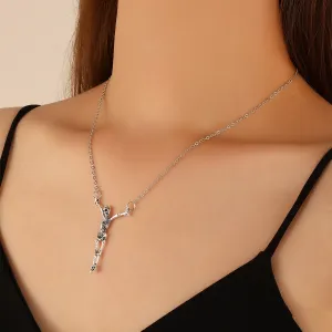 Silver-Plated Hanging Skeleton Pendant Necklace