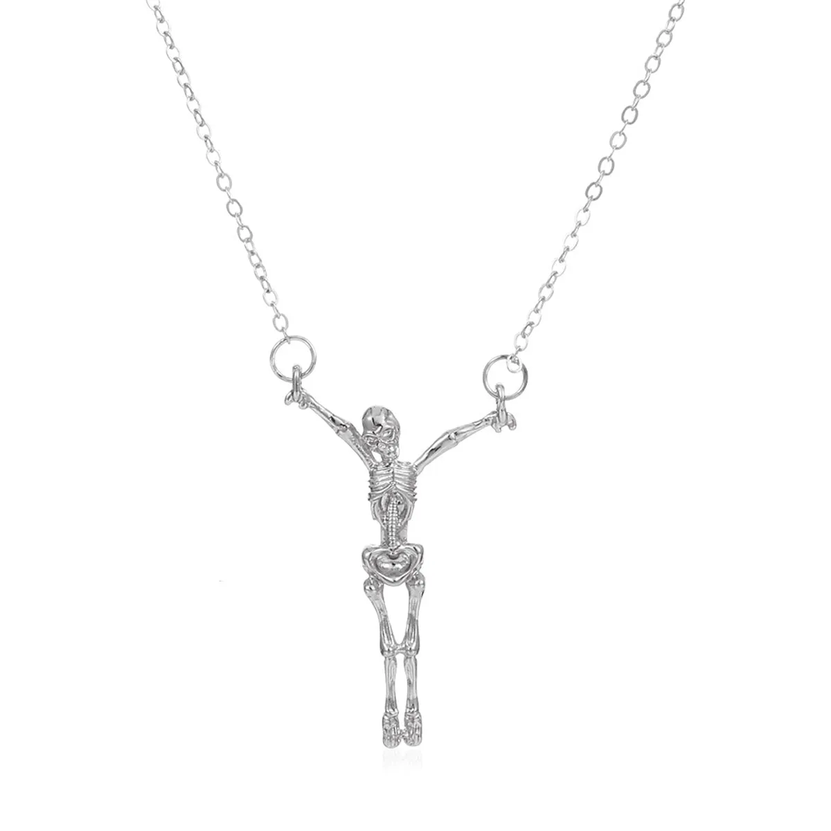 Silver-Plated Hanging Skeleton Pendant Necklace