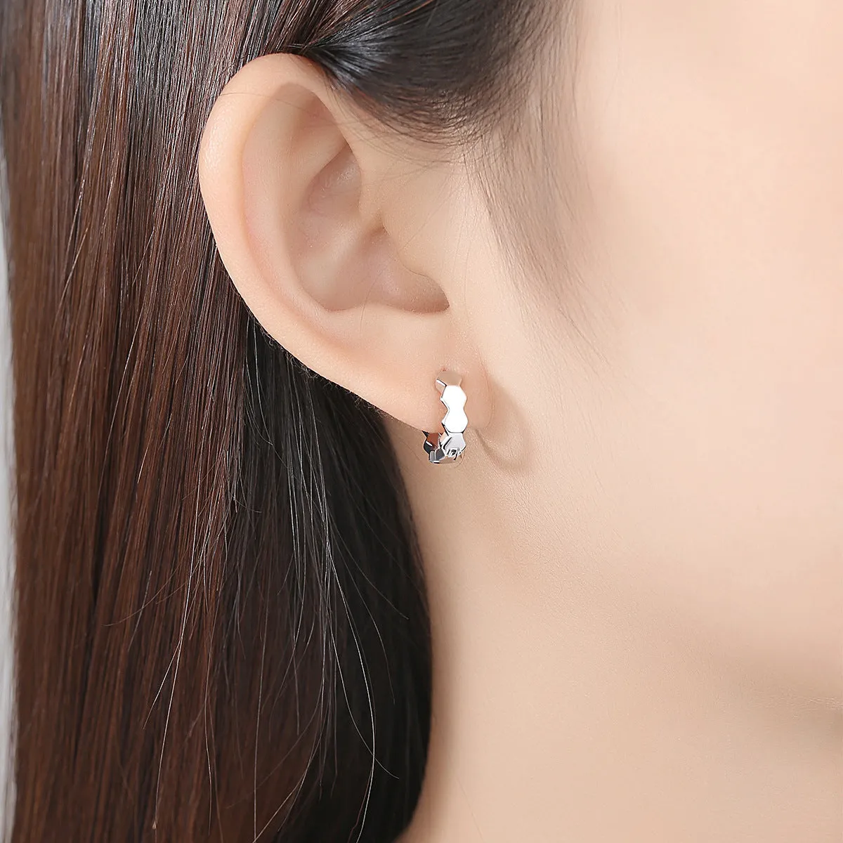 Silver-Plated Hexagon Huggie Earrings