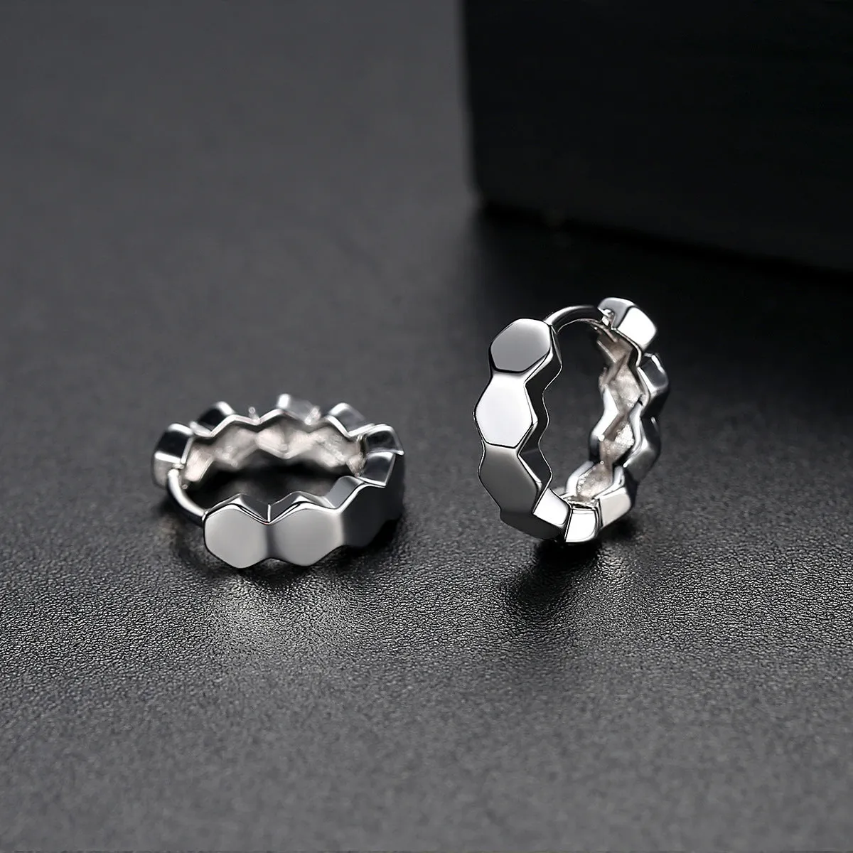 Silver-Plated Hexagon Huggie Earrings