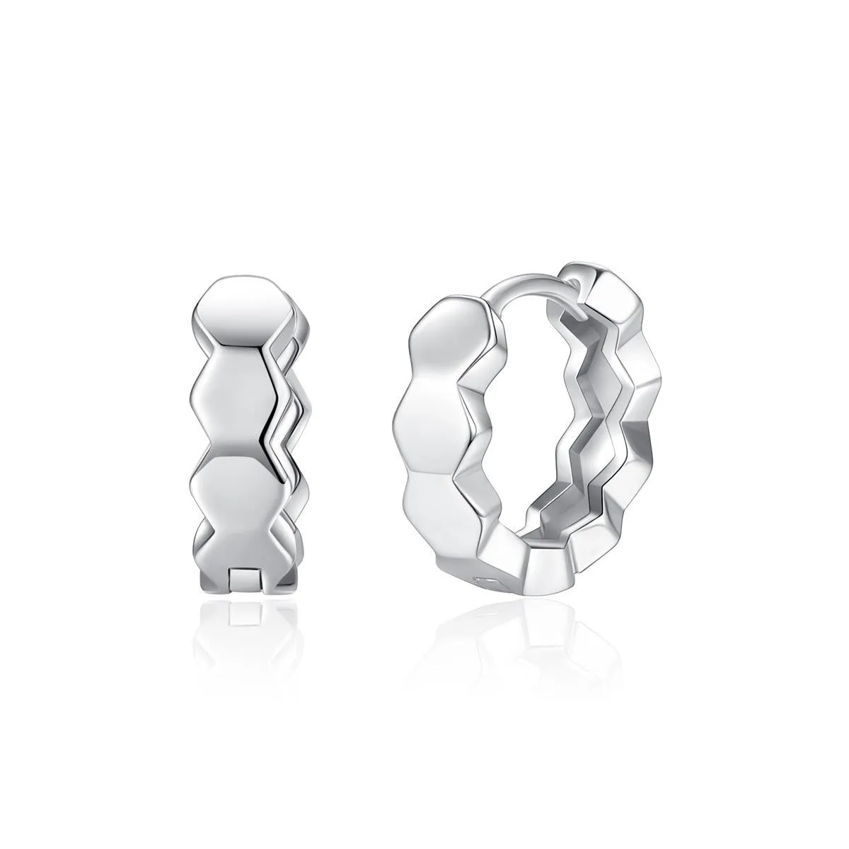 Silver-Plated Hexagon Huggie Earrings