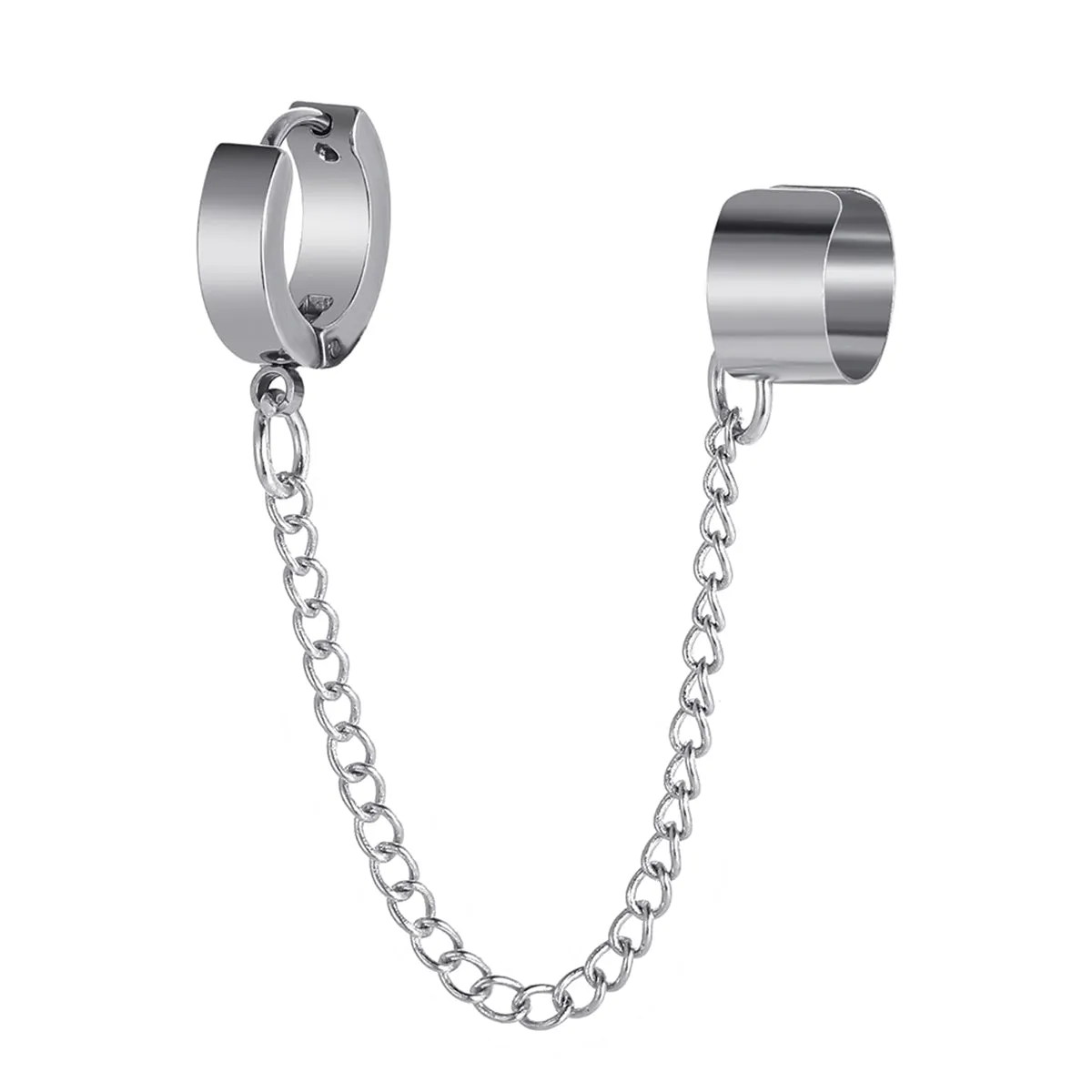 Silver-Plated Huggie Earring & Chain Ear Cuff