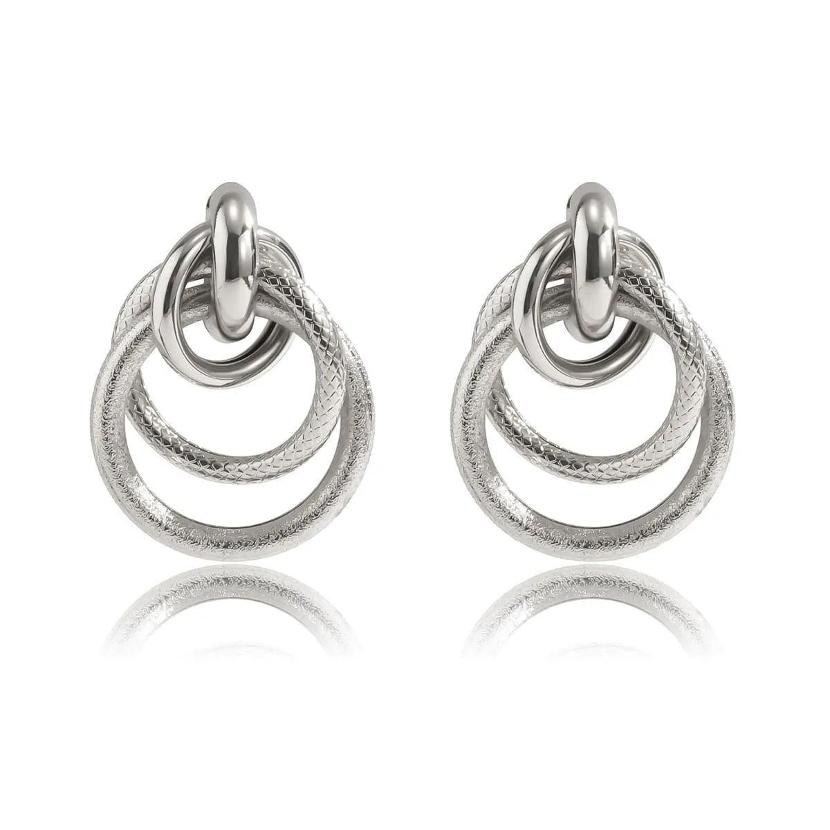Silver-Plated Layered Circles Drop Earrings