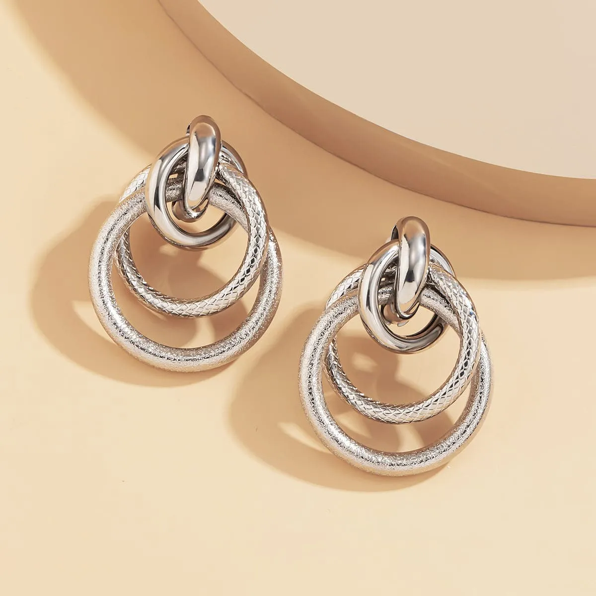 Silver-Plated Layered Circles Drop Earrings