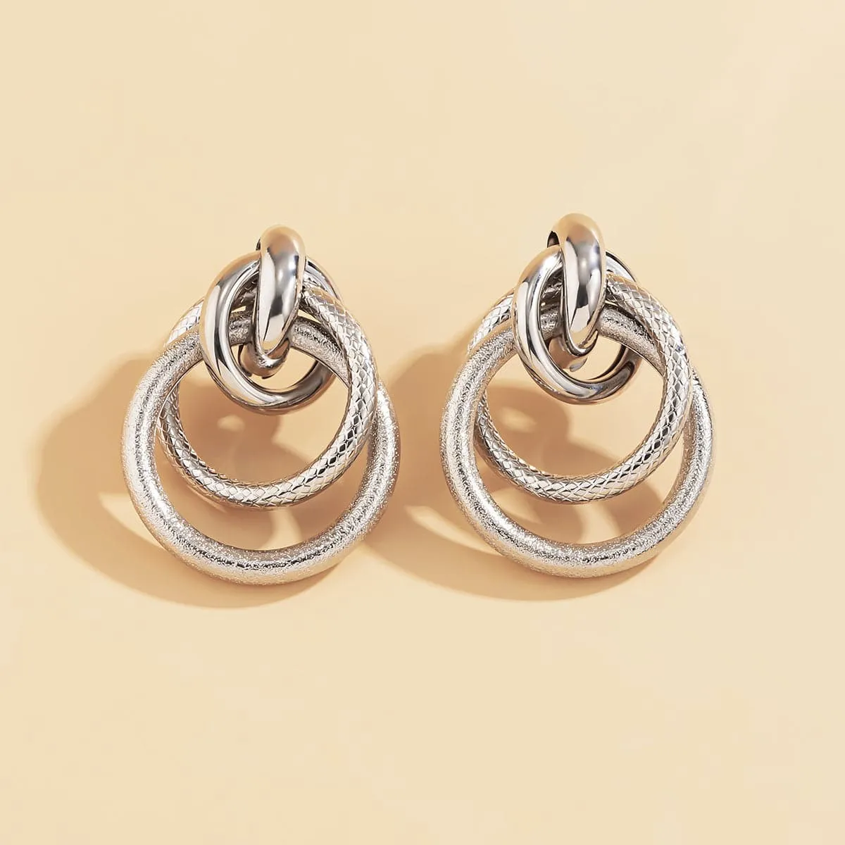 Silver-Plated Layered Circles Drop Earrings